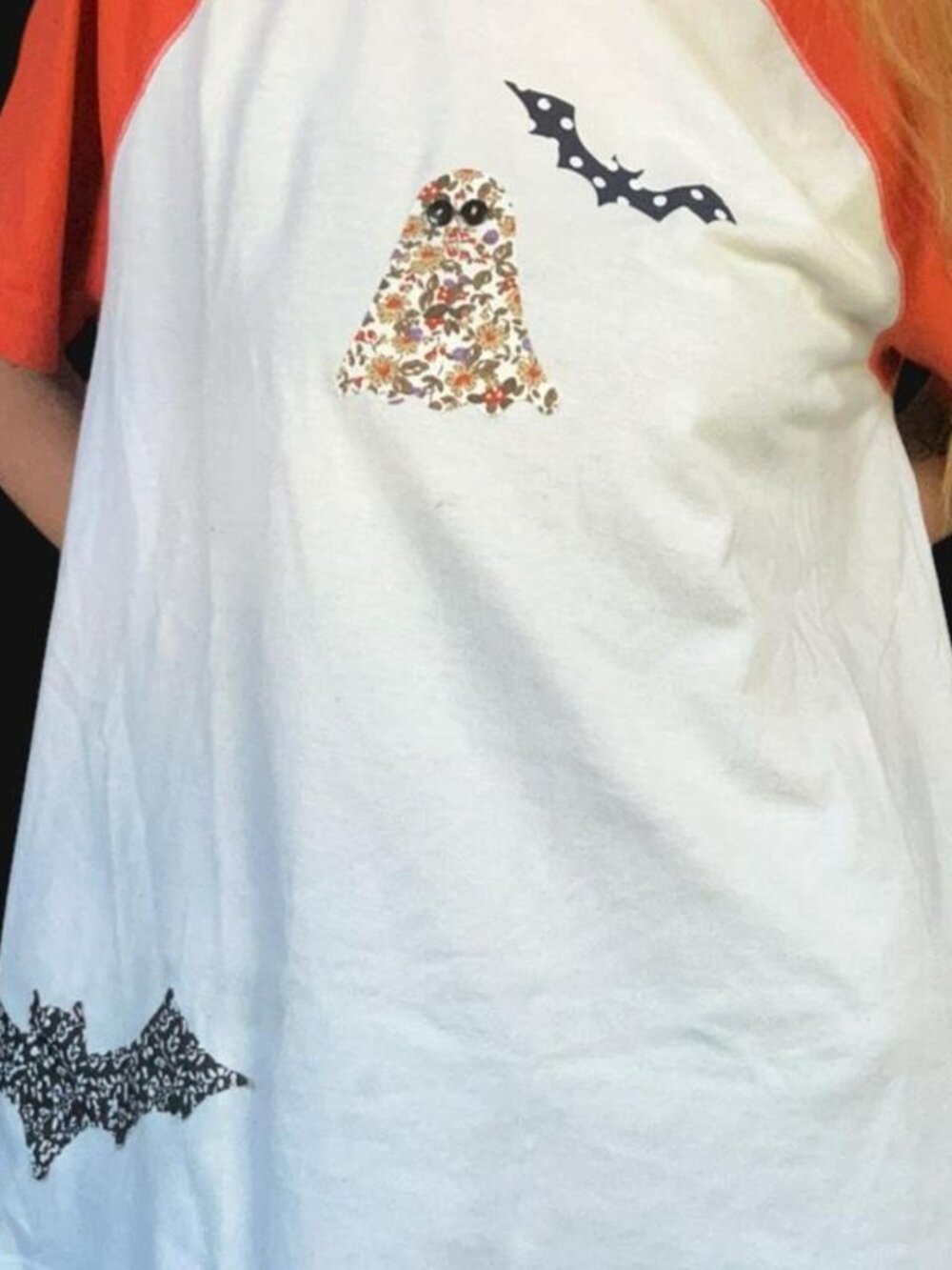 Vintage Halloween Ghost Bat Shirt | Orange Raglan Tee | Spooky Shirt